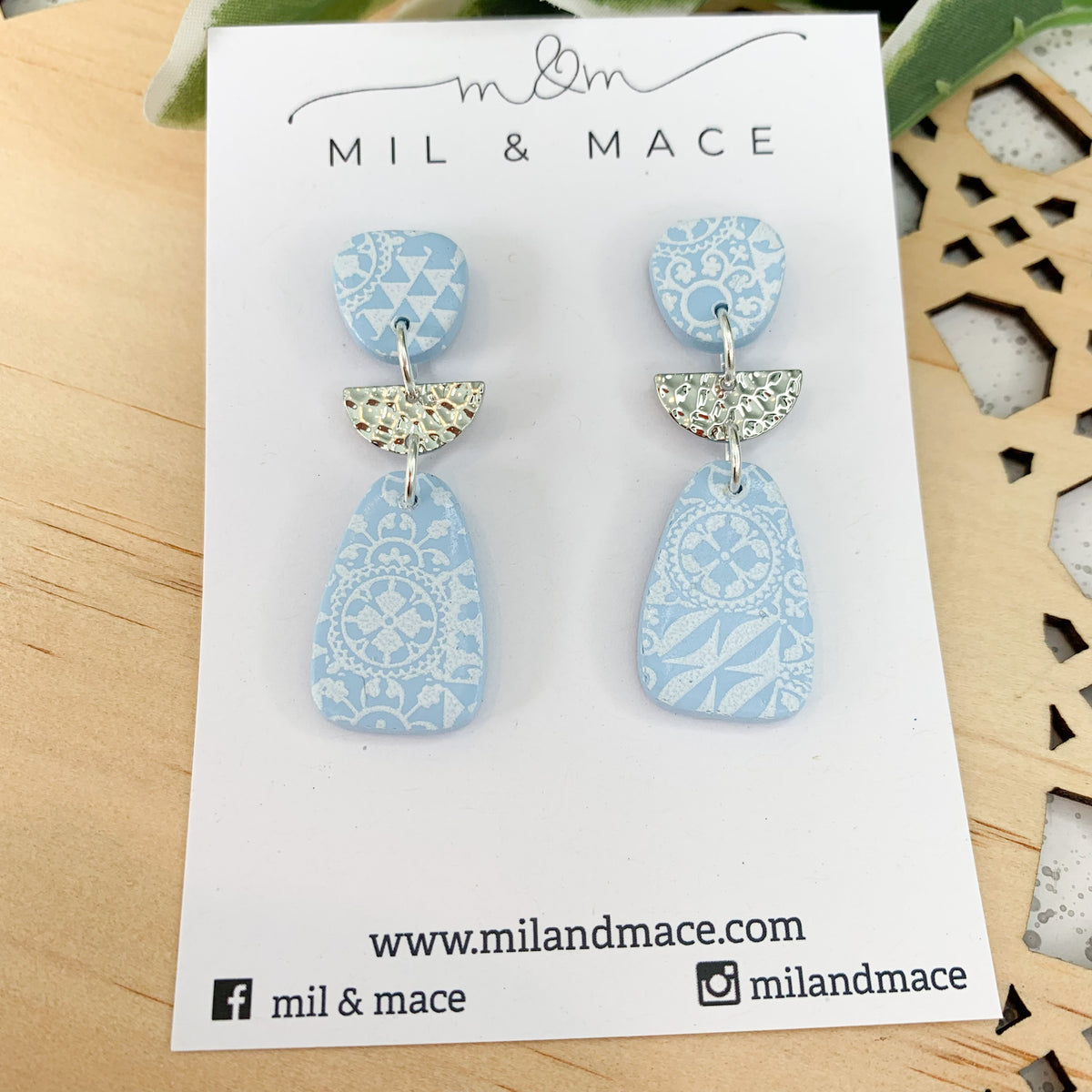 Baby Blue Polymer Clay Dangle Earrings Mil and Mace