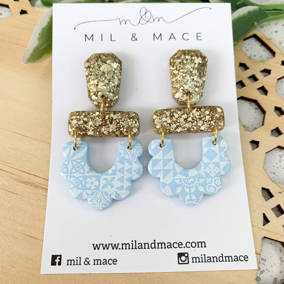 Baby Blue Polymer Clay Dangle Earrings Mil and Mace