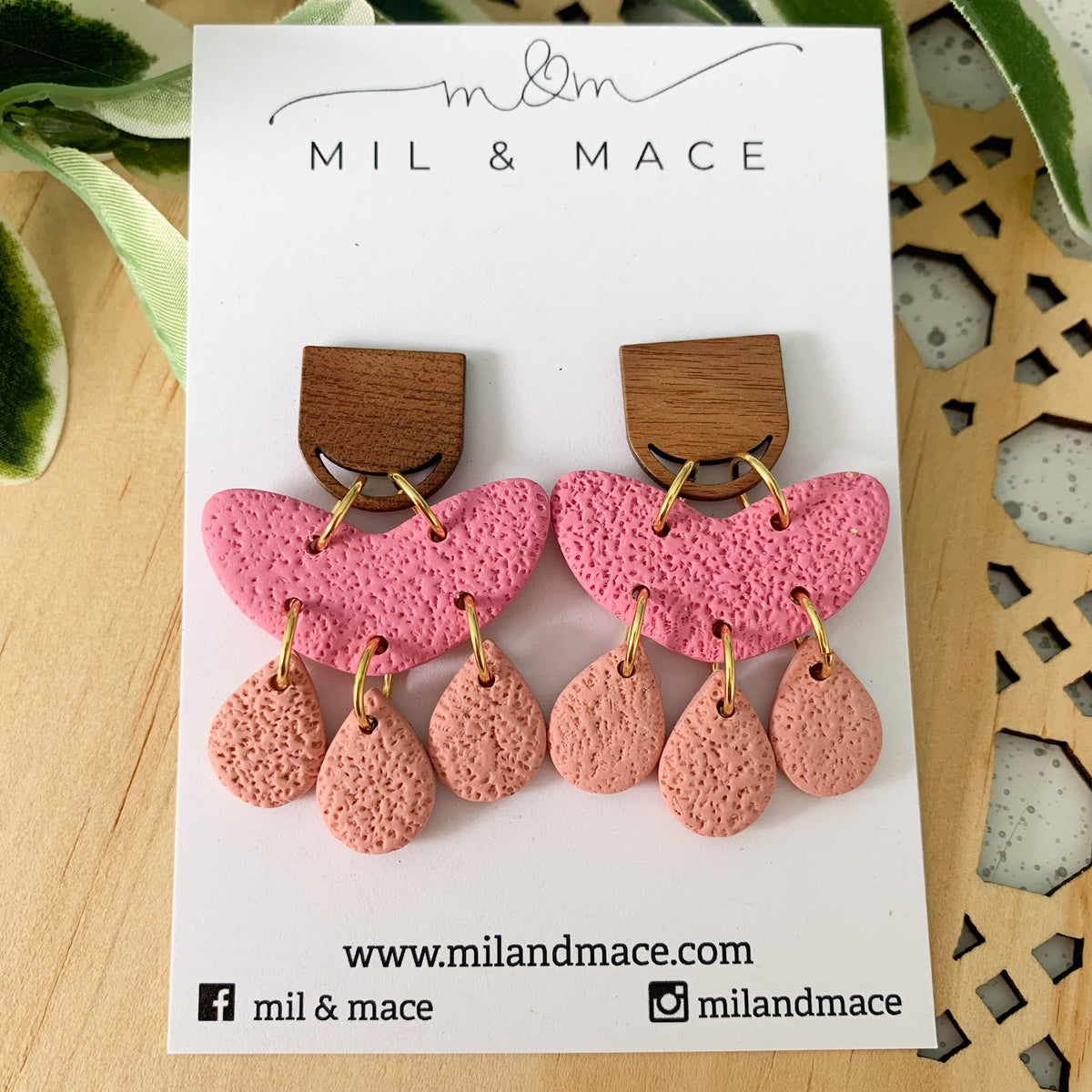 Pink Chandelier Polymer Clay Dangle Earrings Mil and Mace