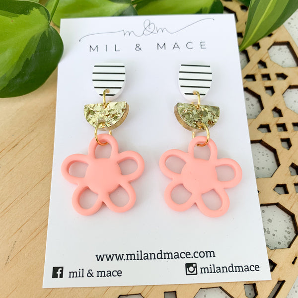 Tiered Flower Polymer Clay Dangle Earrings