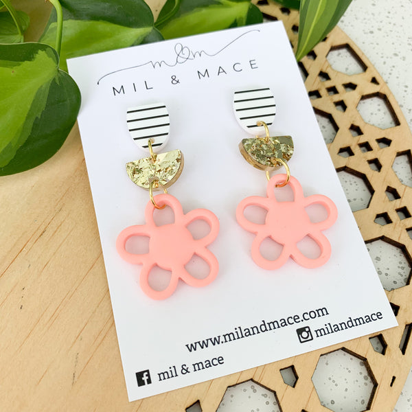 Tiered Flower Polymer Clay Dangle Earrings