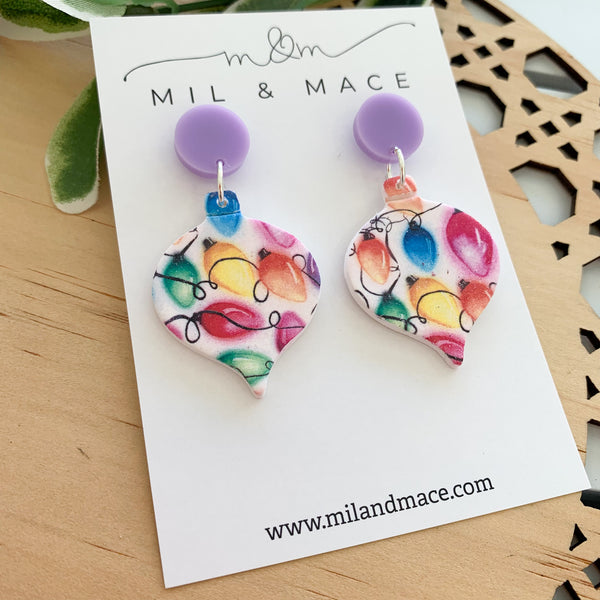 Christmas Lights Polymer Clay Dangle Earrings