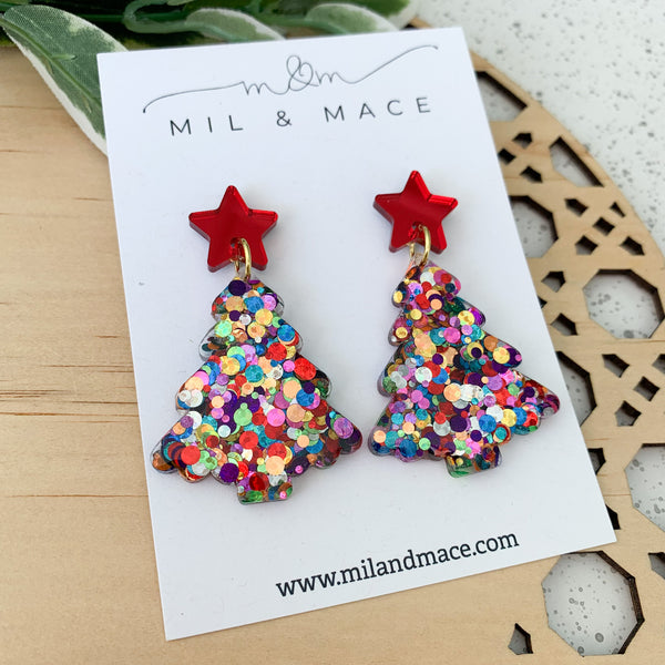 Carnival Christmas Tree Resin Dangle Earrings