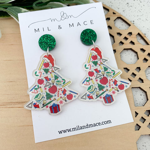 Christmas Tree Teacher Acrylic Dangle Earrings