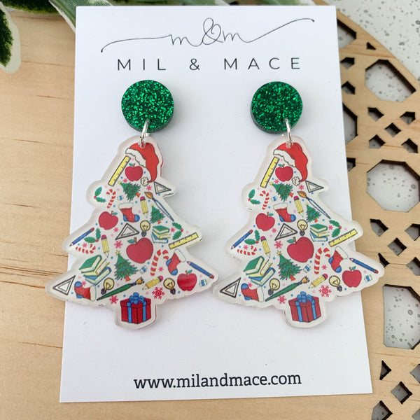 Christmas Tree Teacher Acrylic Dangle Earrings