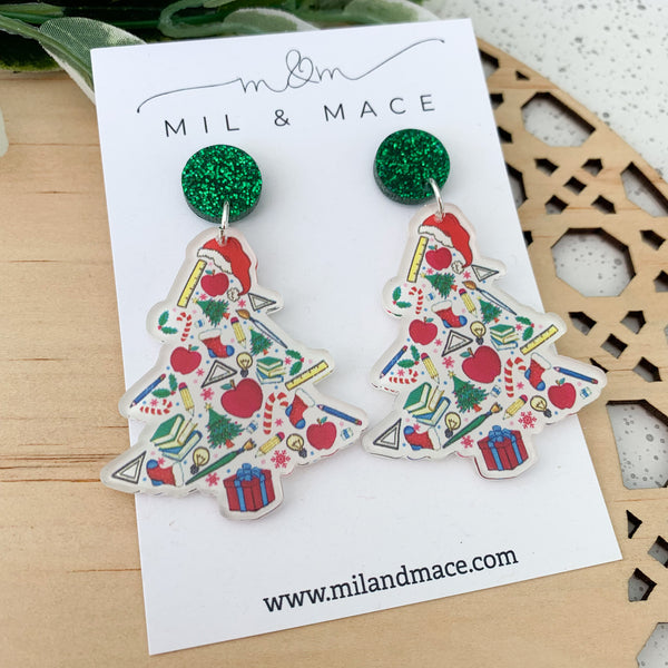 Christmas Tree Teacher Acrylic Dangle Earrings