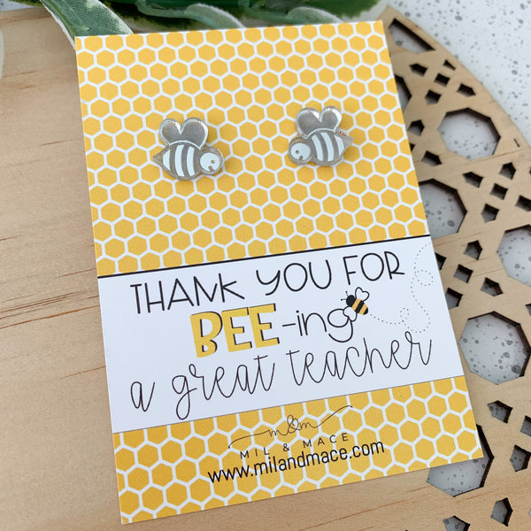 Educator Gift 'Thankyou for being a Great teacher' Bee Studs