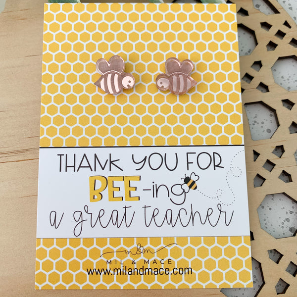 Educator Gift 'Thankyou for being a Great teacher' Bee Studs