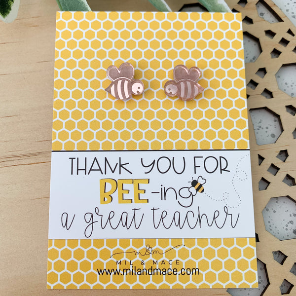 Educator Gift 'Thankyou for being a Great teacher' Bee Studs