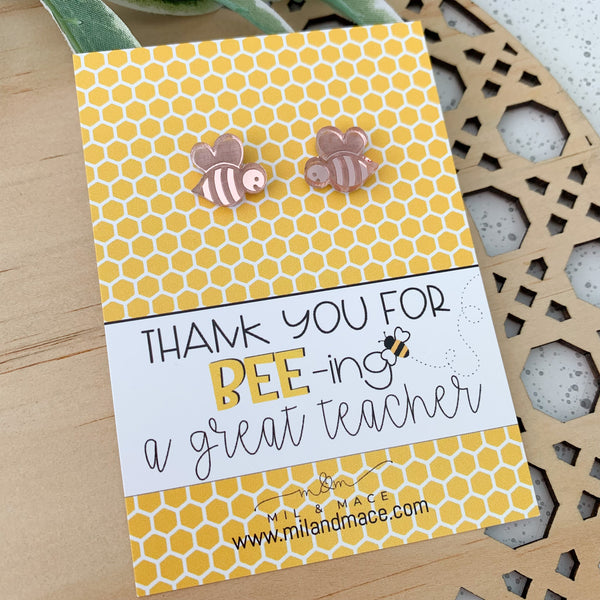 Educator Gift 'Thankyou for being a Great teacher' Bee Studs