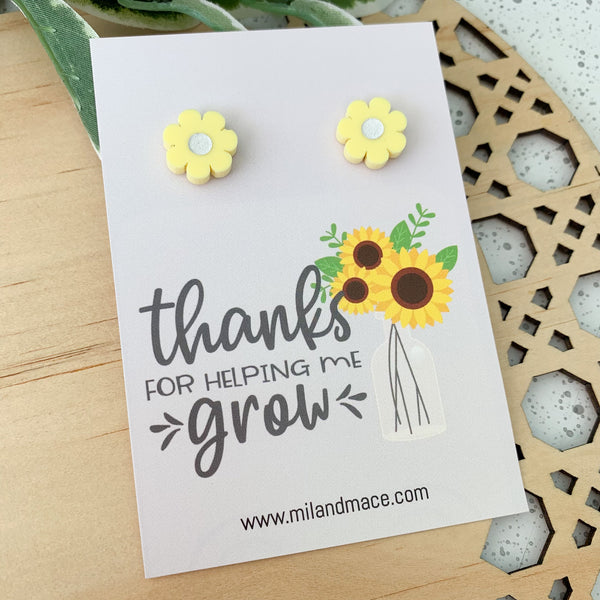 Educator Gift 'Thanks for helping me grow' Flower Stud Earrings