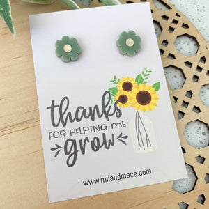 Educator Gift 'Thanks for helping me grow' Flower Stud Earrings