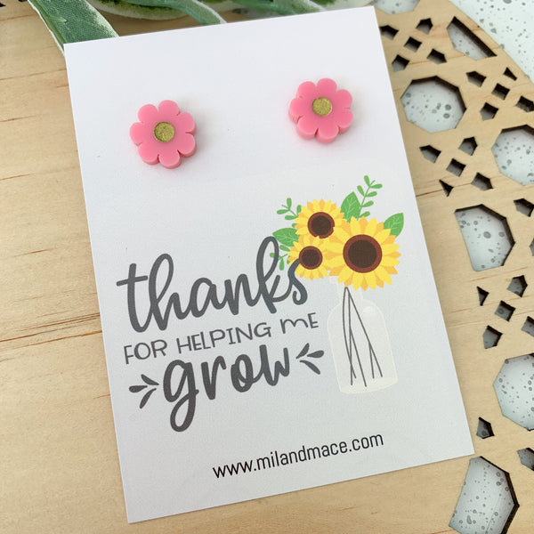 Educator Gift 'Thanks for helping me grow' Flower Stud Earrings