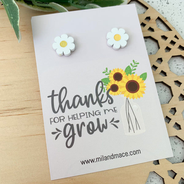 Educator Gift 'Thanks for helping me grow' Flower Stud Earrings