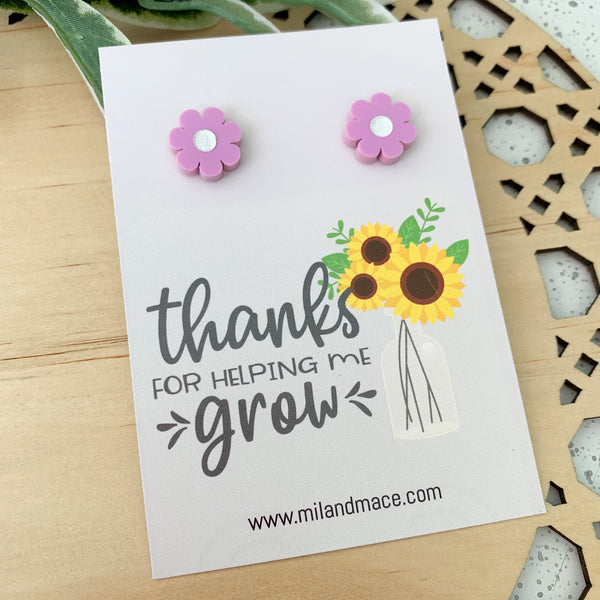 Educator Gift 'Thanks for helping me grow' Flower Stud Earrings