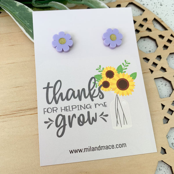 Educator Gift 'Thanks for helping me grow' Flower Stud Earrings