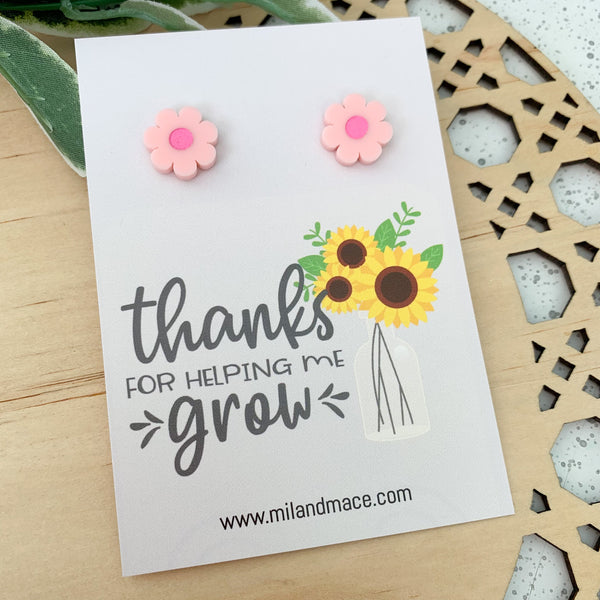 Educator Gift 'Thanks for helping me grow' Flower Stud Earrings