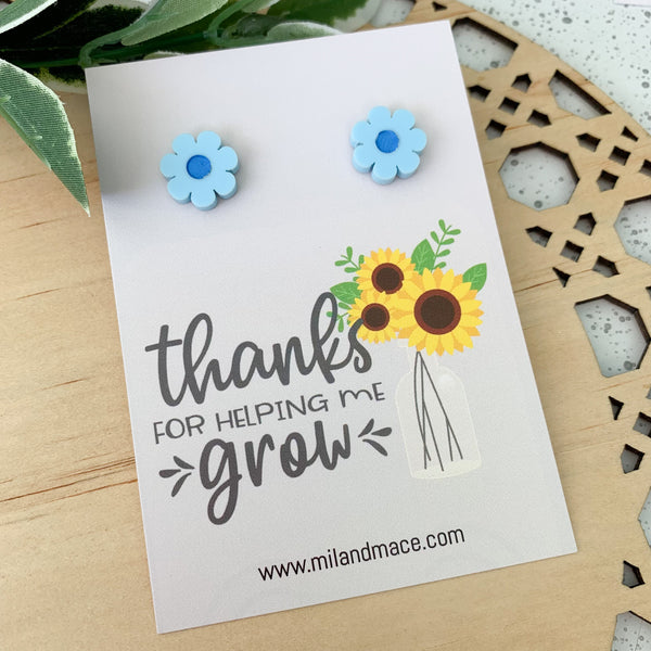 Educator Gift 'Thanks for helping me grow' Flower Stud Earrings