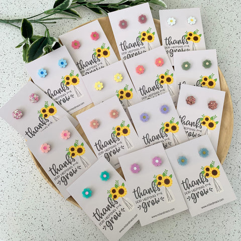 Educator Gift 'Thanks for helping me grow' Flower Stud Earrings