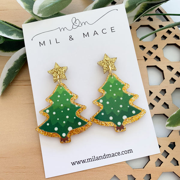 Christmas Tree Acrylic Dangle Earrings