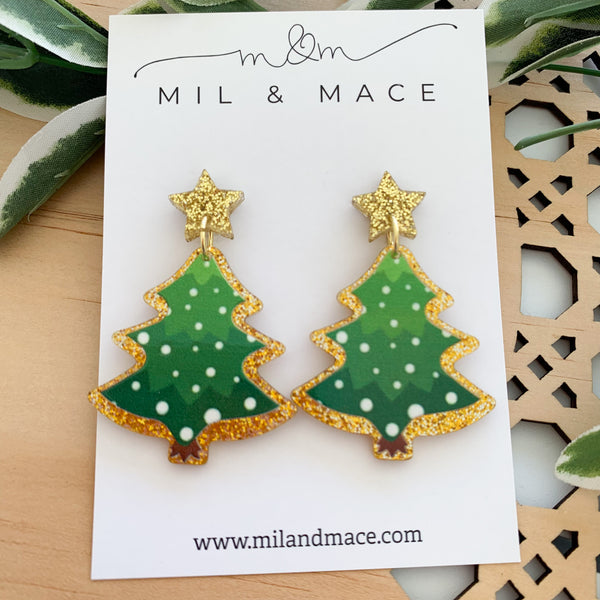 Christmas Tree Acrylic Dangle Earrings