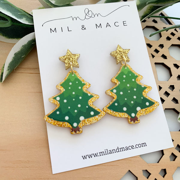 Christmas Tree Acrylic Dangle Earrings