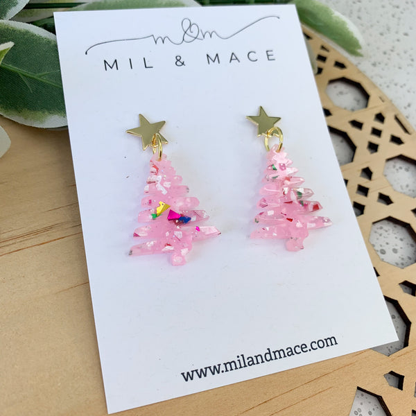 Christmas Tree Zig Zag Acrylic Dangle Earrings