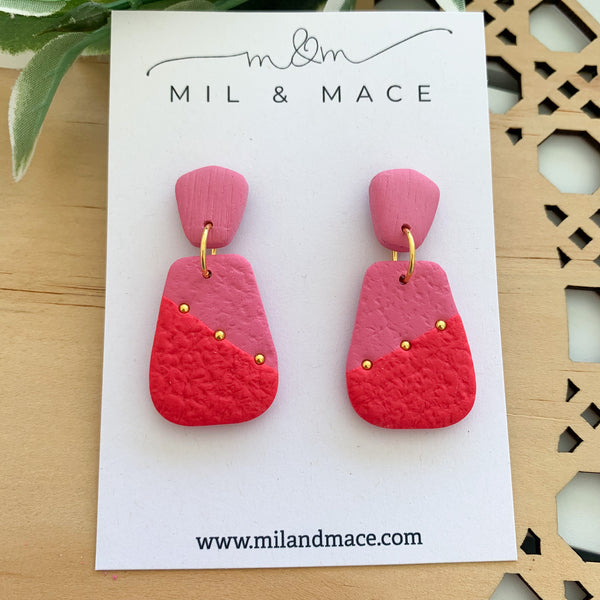 Pink and Red Earrings Polymer Clay Dangle Earrings