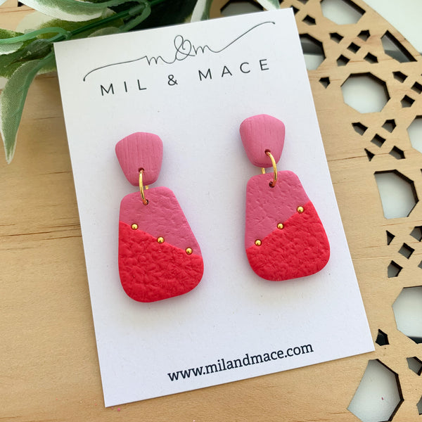 Pink and Red Earrings Polymer Clay Dangle Earrings