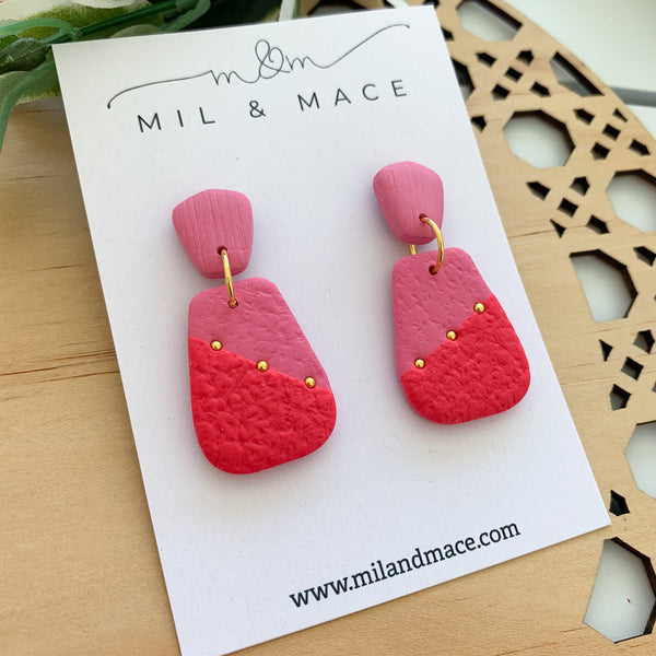 Pink and Red Earrings Polymer Clay Dangle Earrings
