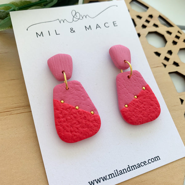 Pink and Red Earrings Polymer Clay Dangle Earrings