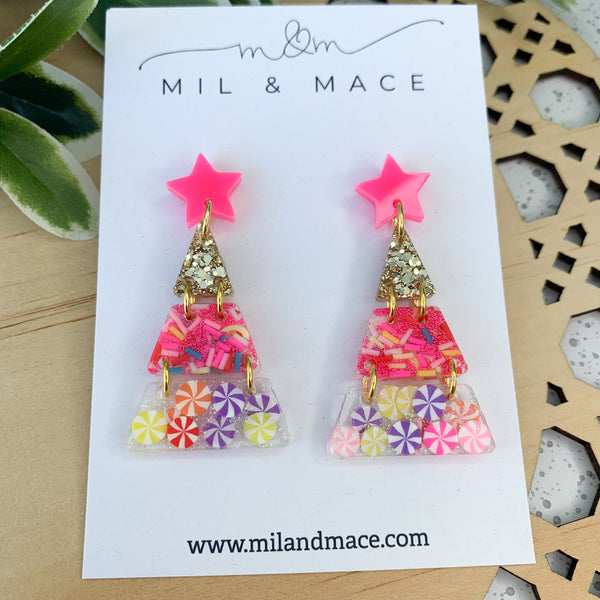 Tiered Christmas Tree Candyland Resin Dangle Earrings