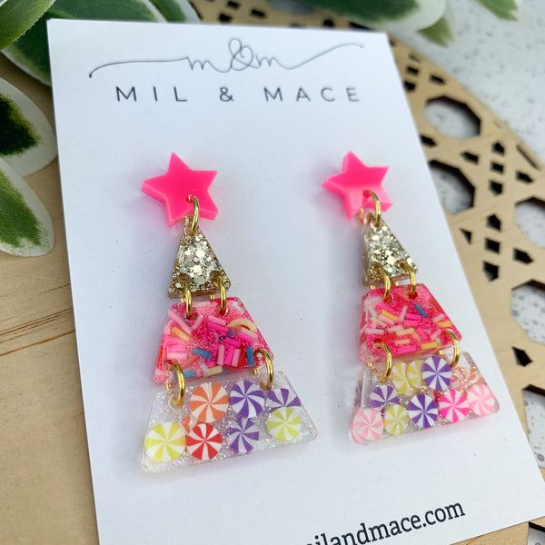 Tiered Christmas Tree Candyland Resin Dangle Earrings