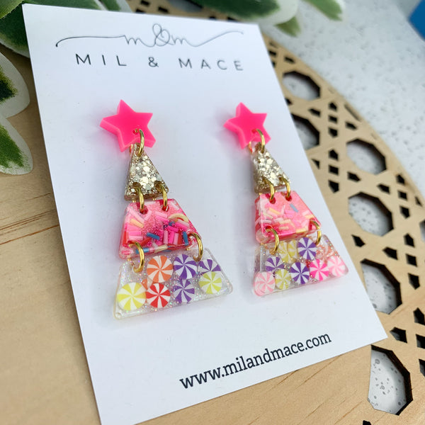 Tiered Christmas Tree Candyland Resin Dangle Earrings