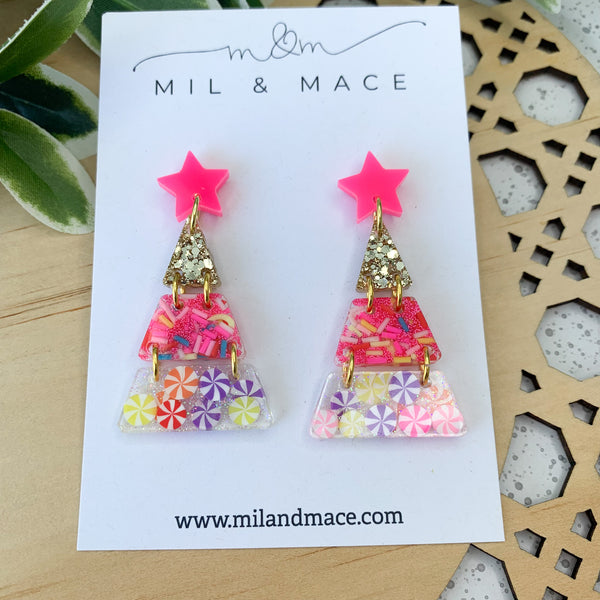 Tiered Christmas Tree Candyland Resin Dangle Earrings