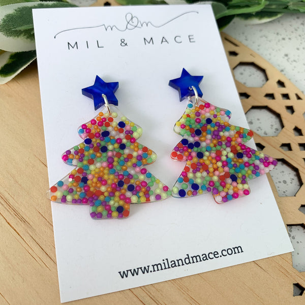 Christmas Tree Sprinkle Resin Dangle Earrings