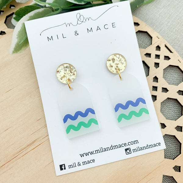 Ric Rac Green and Blue Acrylic Dangle Earrings