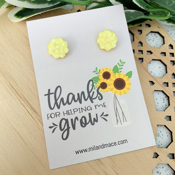 Educator Gift 'Thanks for helping me grow' Flower Stud Earrings