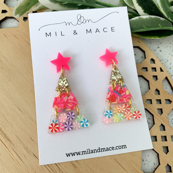 Tiered Christmas Tree Candyland Resin Dangle Earrings