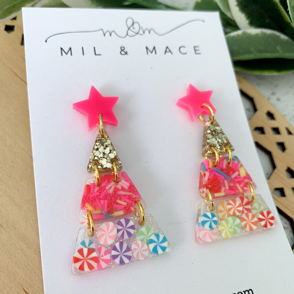 Tiered Christmas Tree Candyland Resin Dangle Earrings