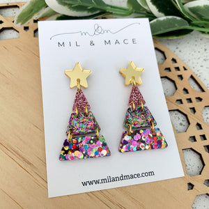 Tiered Christmas Tree Carnival Mixed Resin Dangle Earrings