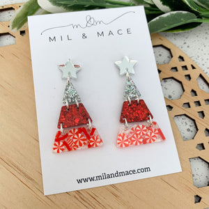 Tiered Christmas Tree Candy Cane Resin Dangle Earrings