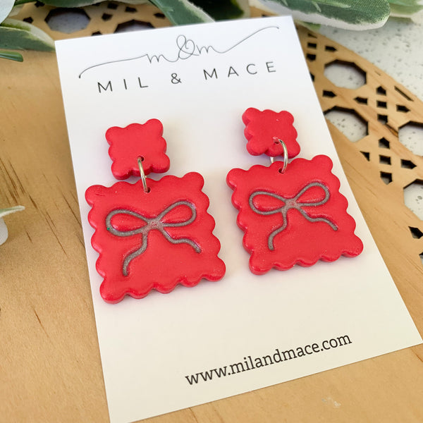 Bow Square Earrings Polymer Clay Dangle Earrings