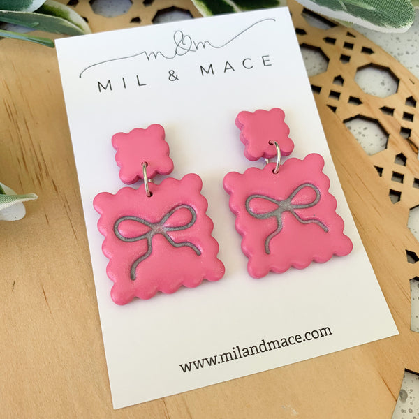 Bow Square Earrings Polymer Clay Dangle Earrings