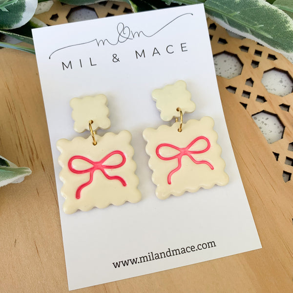 Bow Square Earrings Polymer Clay Dangle Earrings