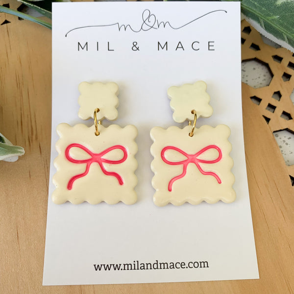 Bow Square Earrings Polymer Clay Dangle Earrings