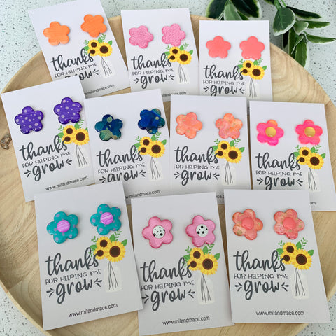 Educator Gift 'Thanks for helping me grow' Large Flower Stud Earrings