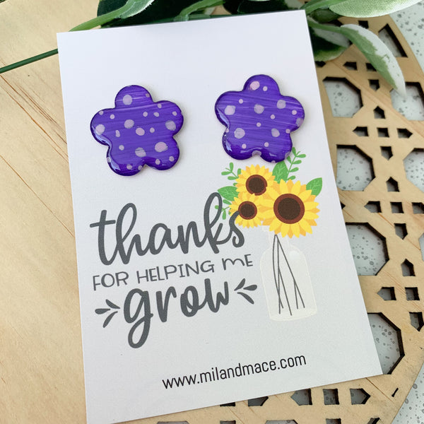 Educator Gift 'Thanks for helping me grow' Large Flower Stud Earrings