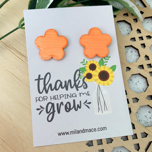 Educator Gift 'Thanks for helping me grow' Large Flower Stud Earrings