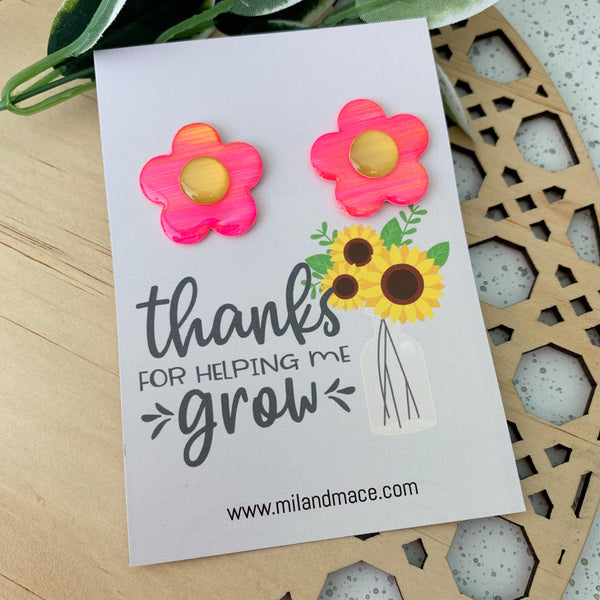 Educator Gift 'Thanks for helping me grow' Large Flower Stud Earrings